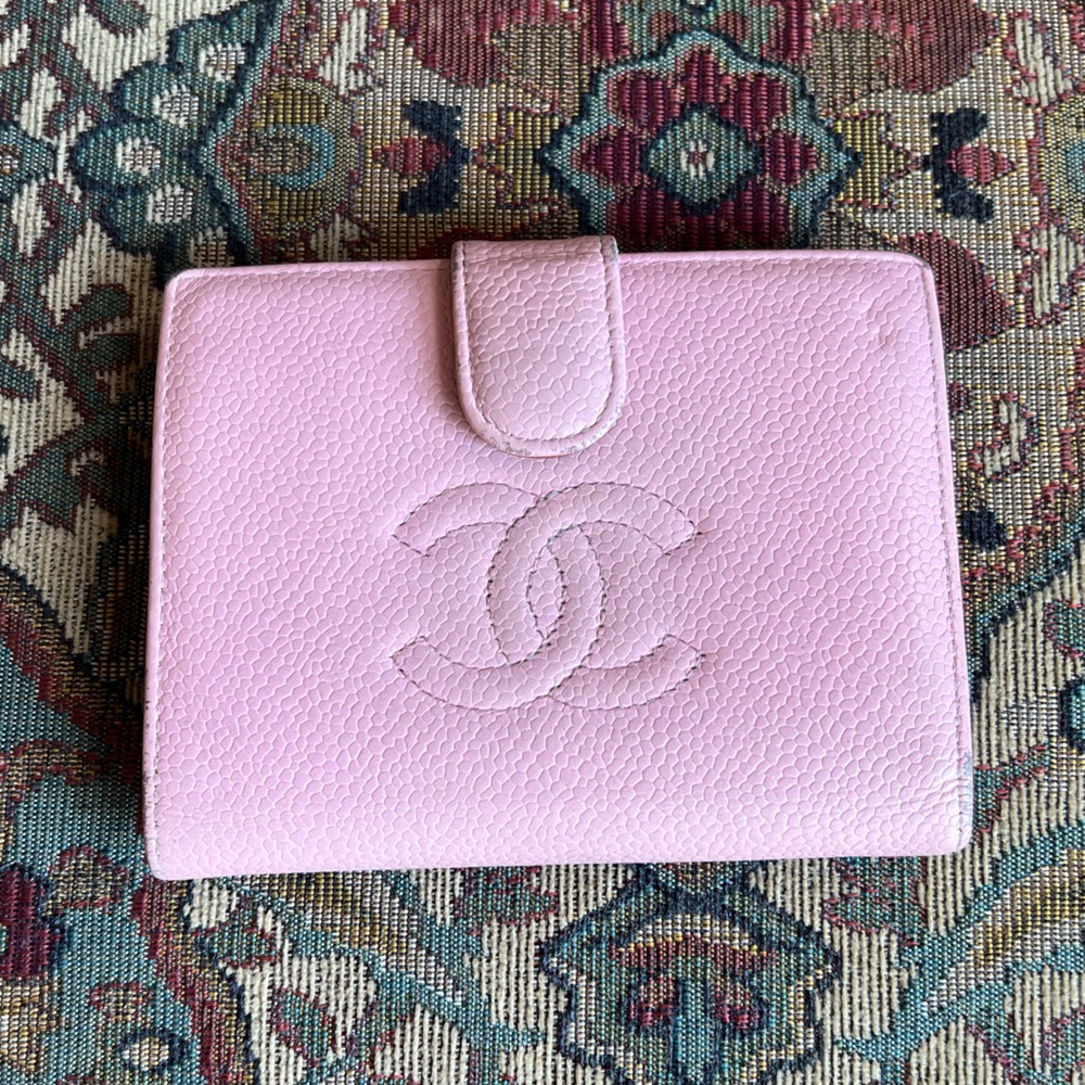 Chanel Pink Caviar Lambskin Leather Timeless Compact Wallet
